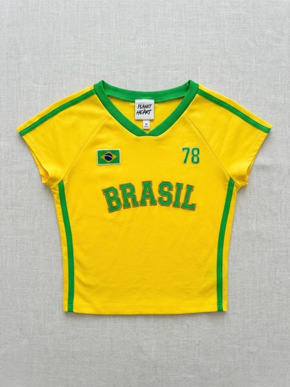 Brasil Yellow Crop Tee with Green Trim